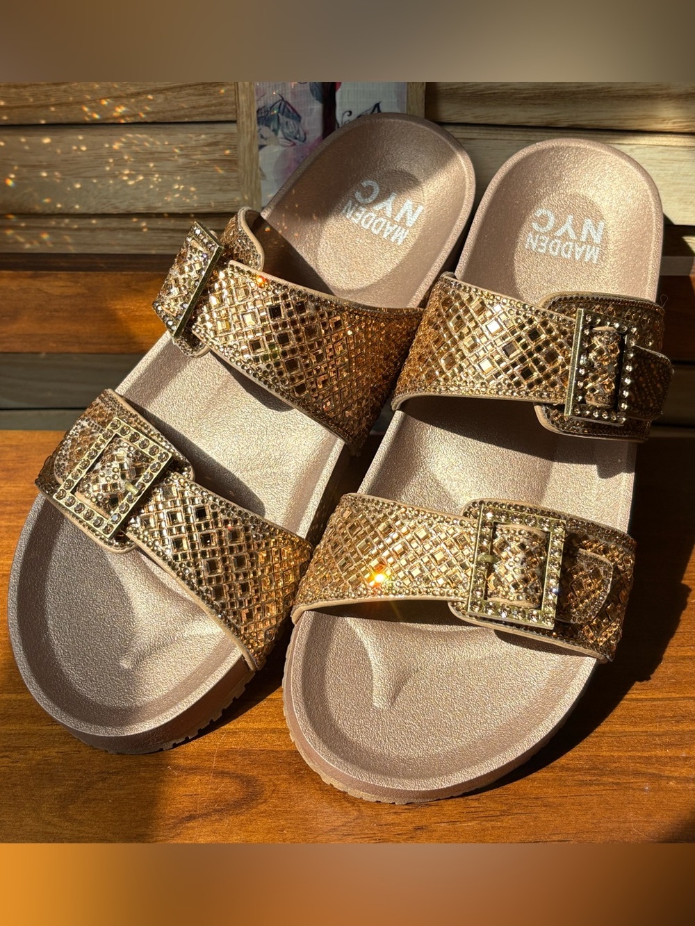 Shiny Bling Embellished Gold Sandals Size 11 Madden NYC